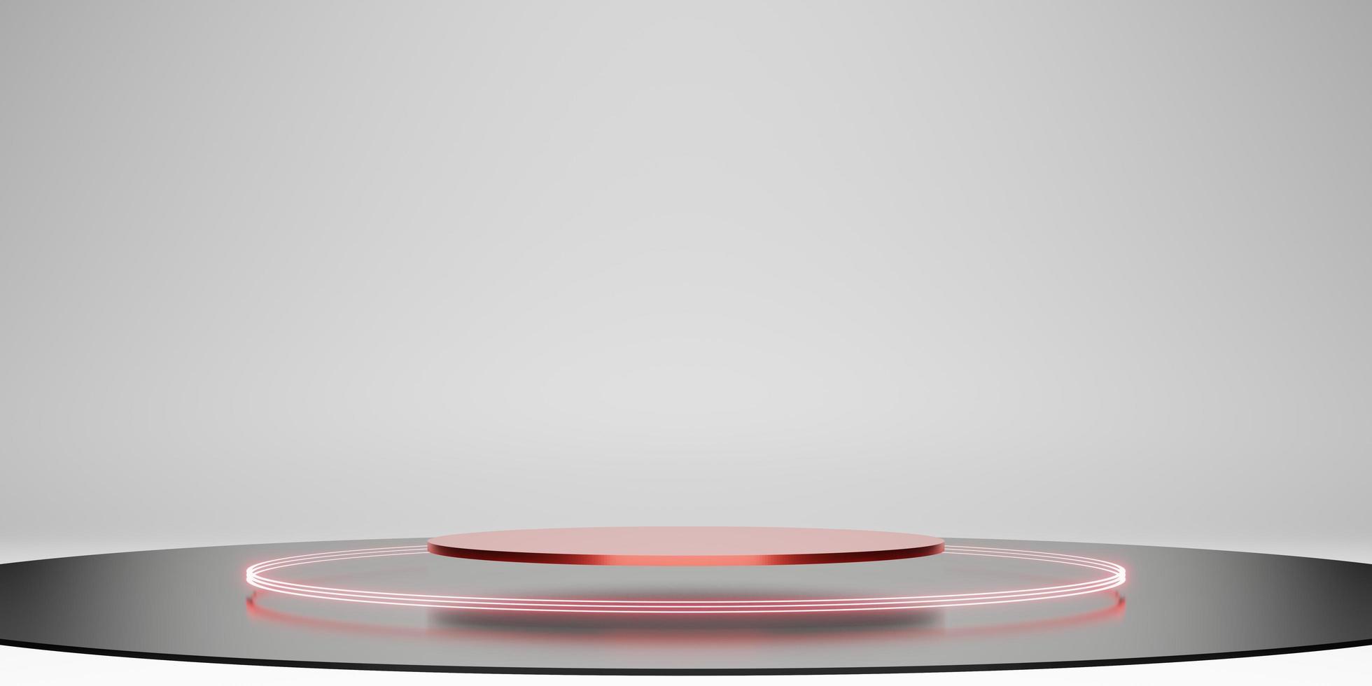 Laser ring podium  stage ZEN concept  simple minimal white display stand neon glow background photo