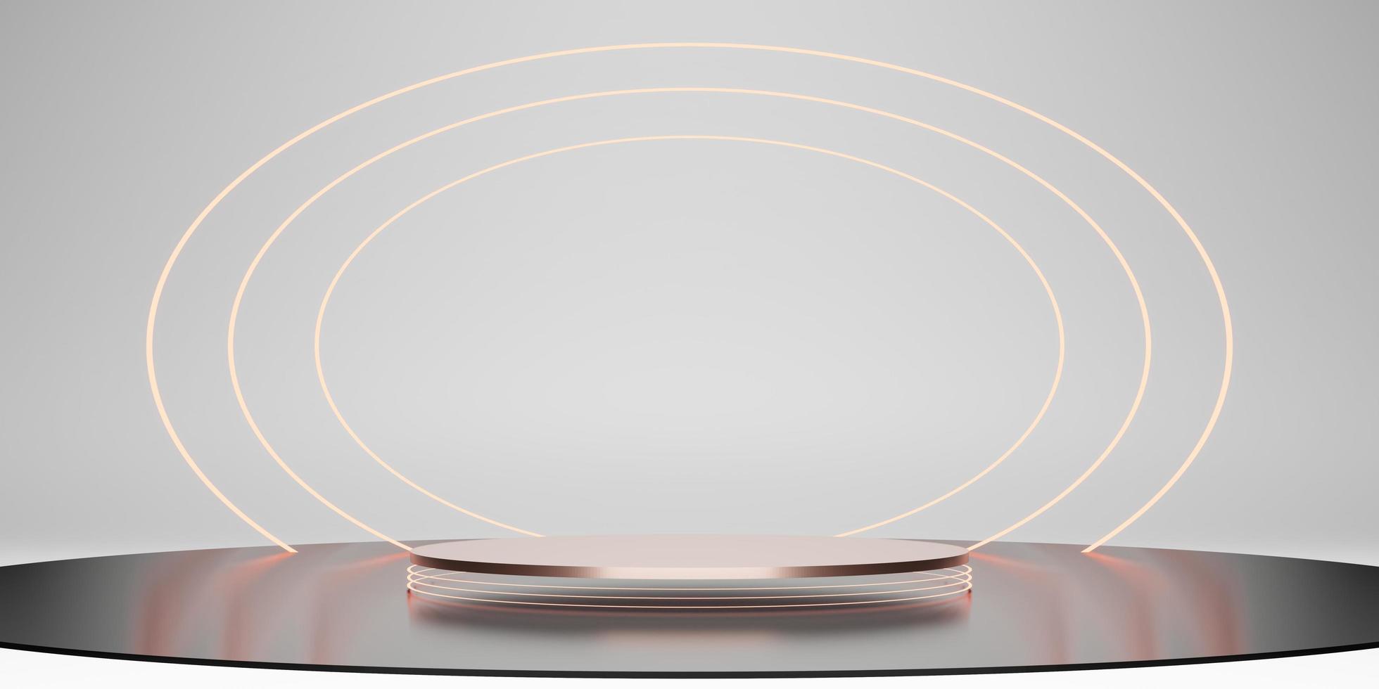 Laser ring podium  stage ZEN concept  simple minimal white display stand neon glow background photo