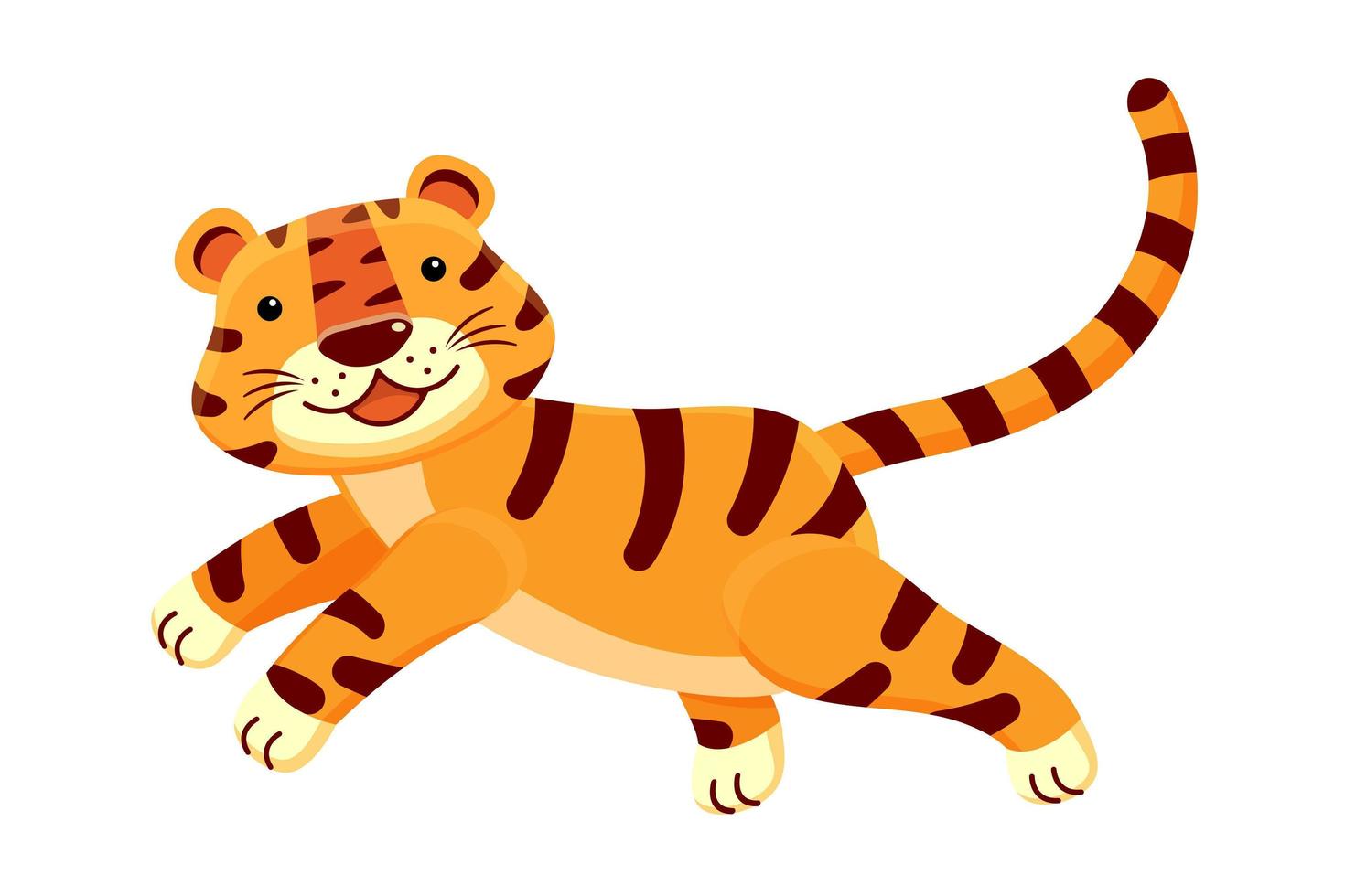 Tiger Cub Jumping Rejoices Cartoon Style Isolated White Background. vector