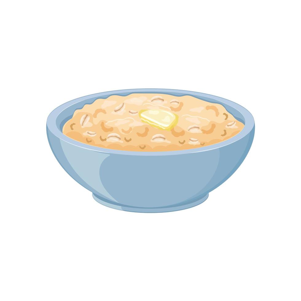 Milk oatmeal in blue plate. Vector illustration.