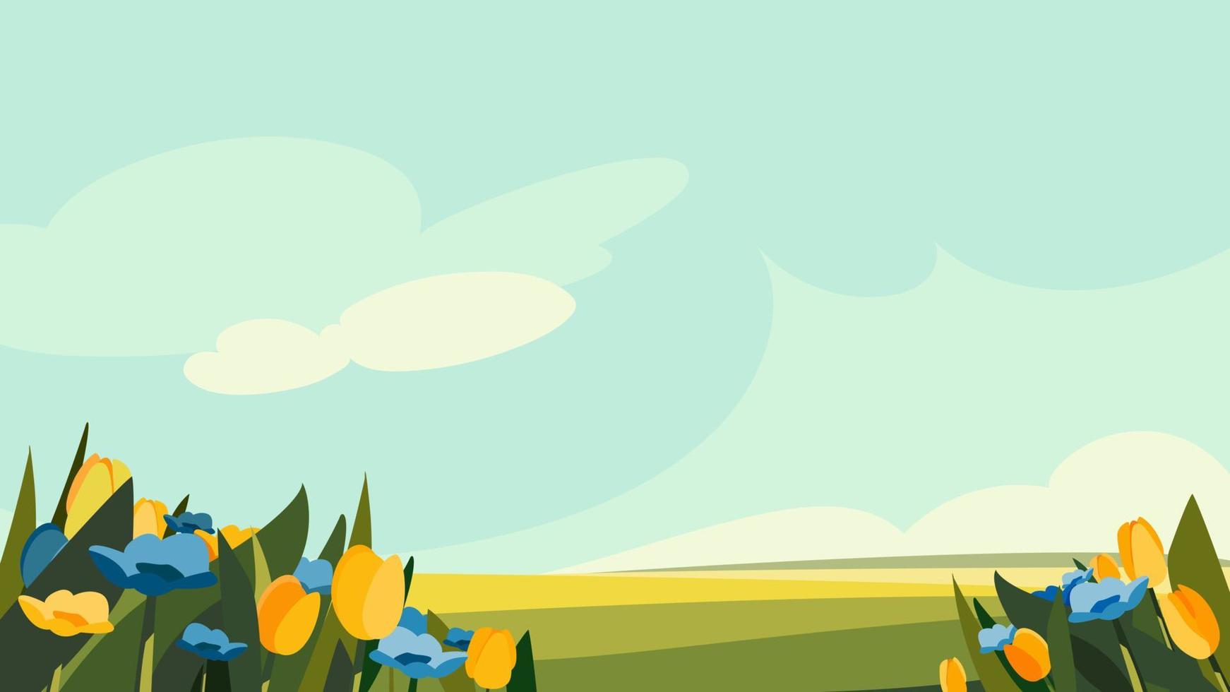 Blue and yellow flowers on the meadow. vector