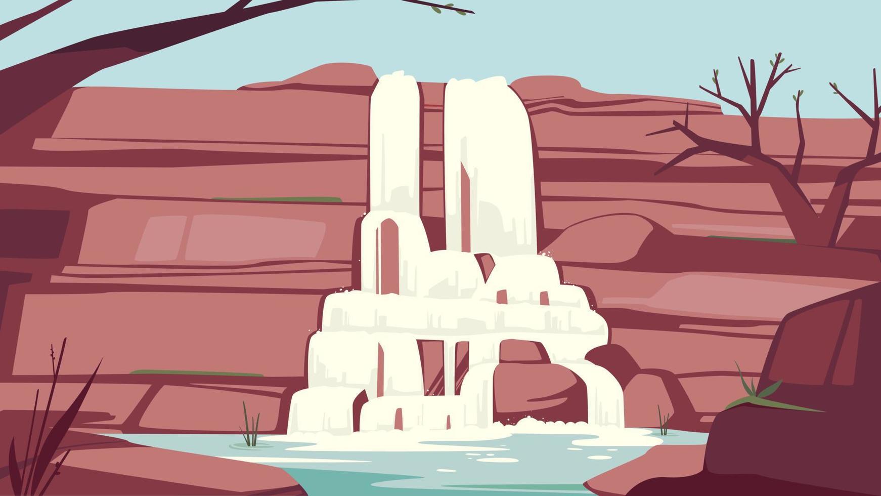 paisaje con cascada en primavera. vector