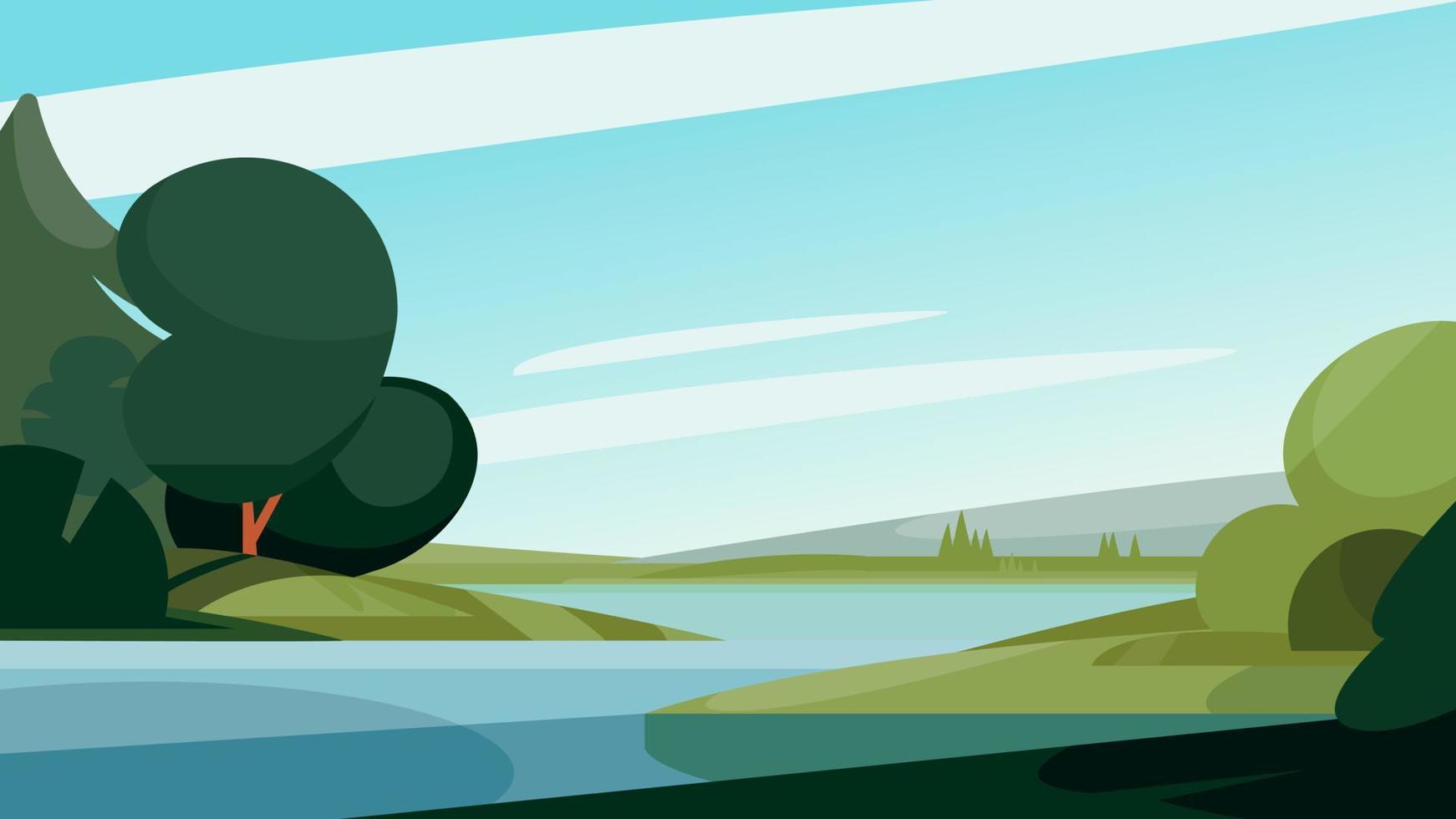 Summer landscape with river. vector