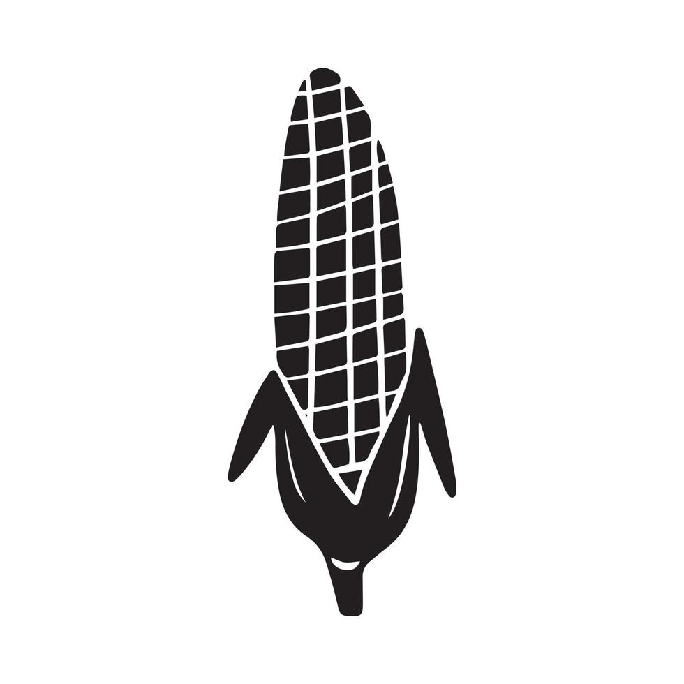 Hand drawn corn, black doodle vegetable. vector