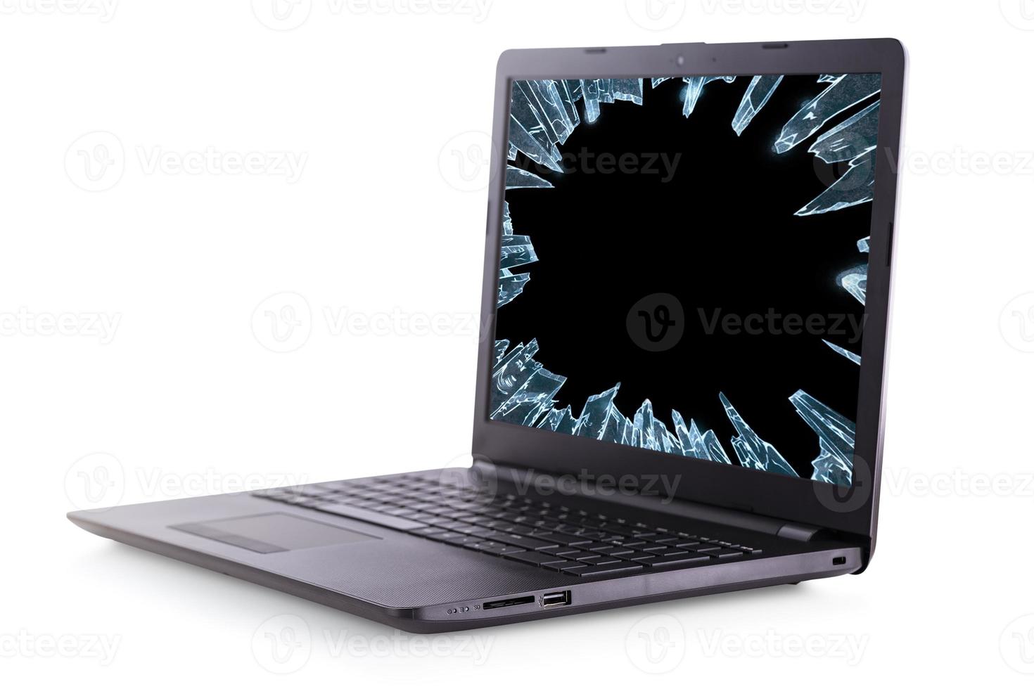 The laptop with broken blank screen. Isolated on white background photo