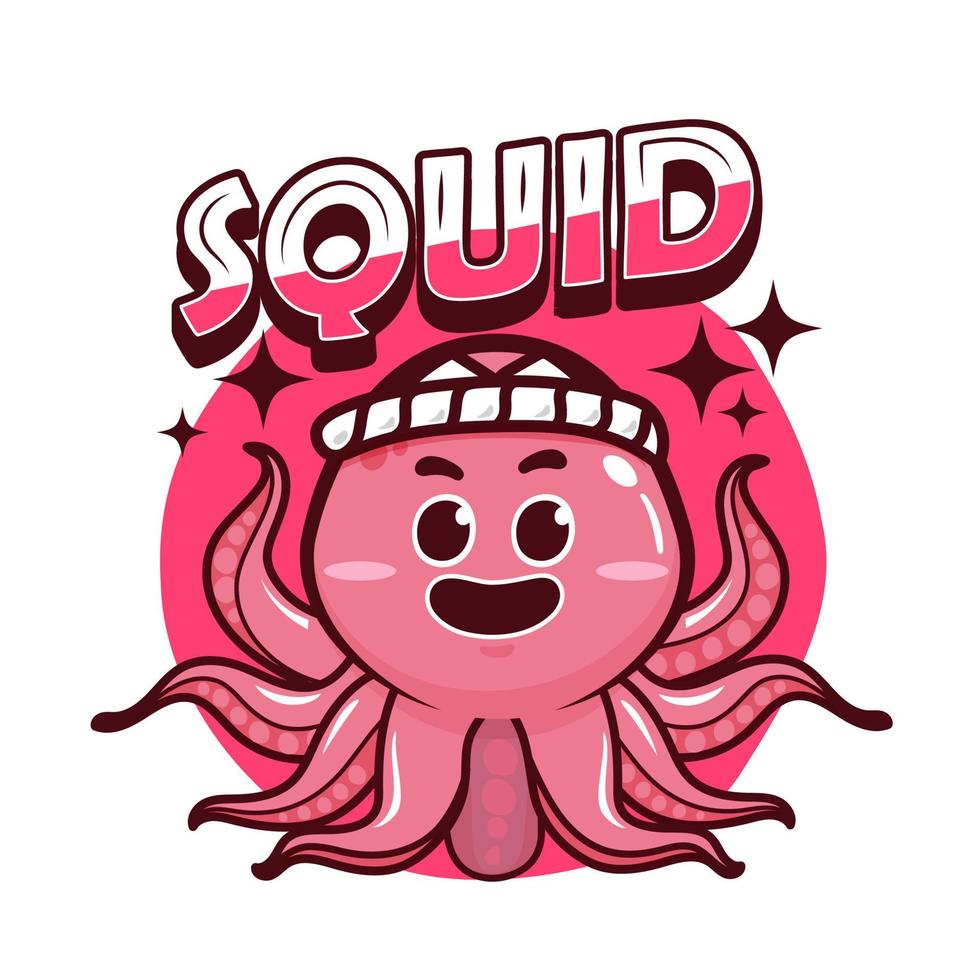 cute squid cartoon vector