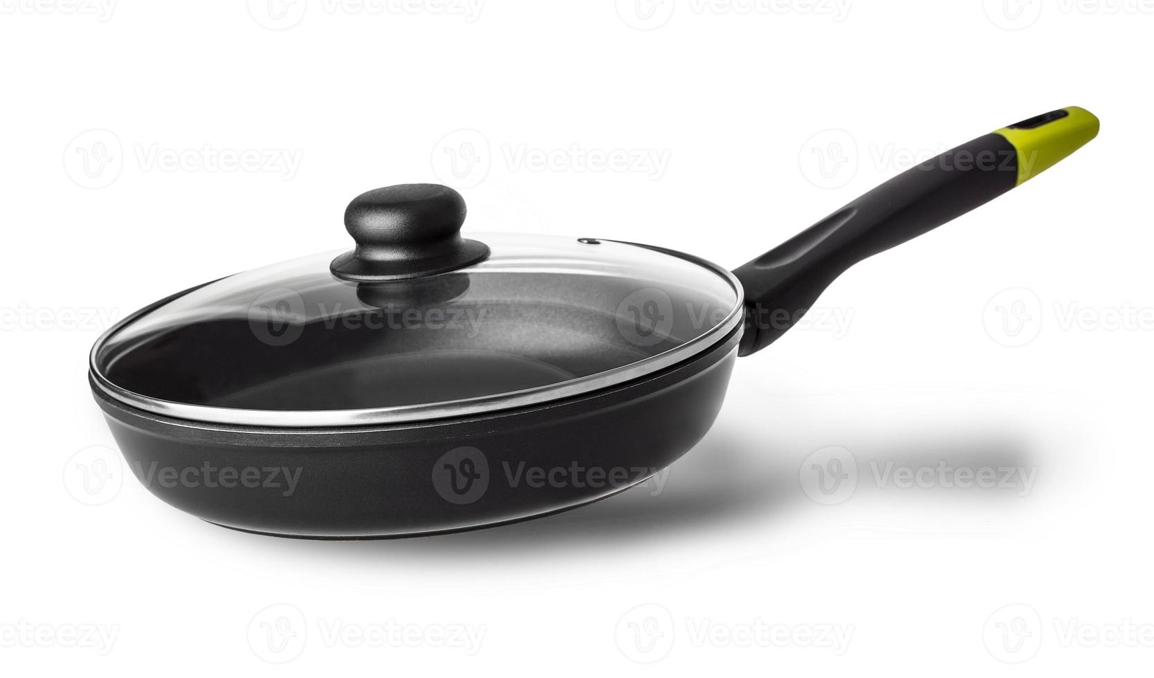 The frying pan with lid with shadow isolated on white background photo