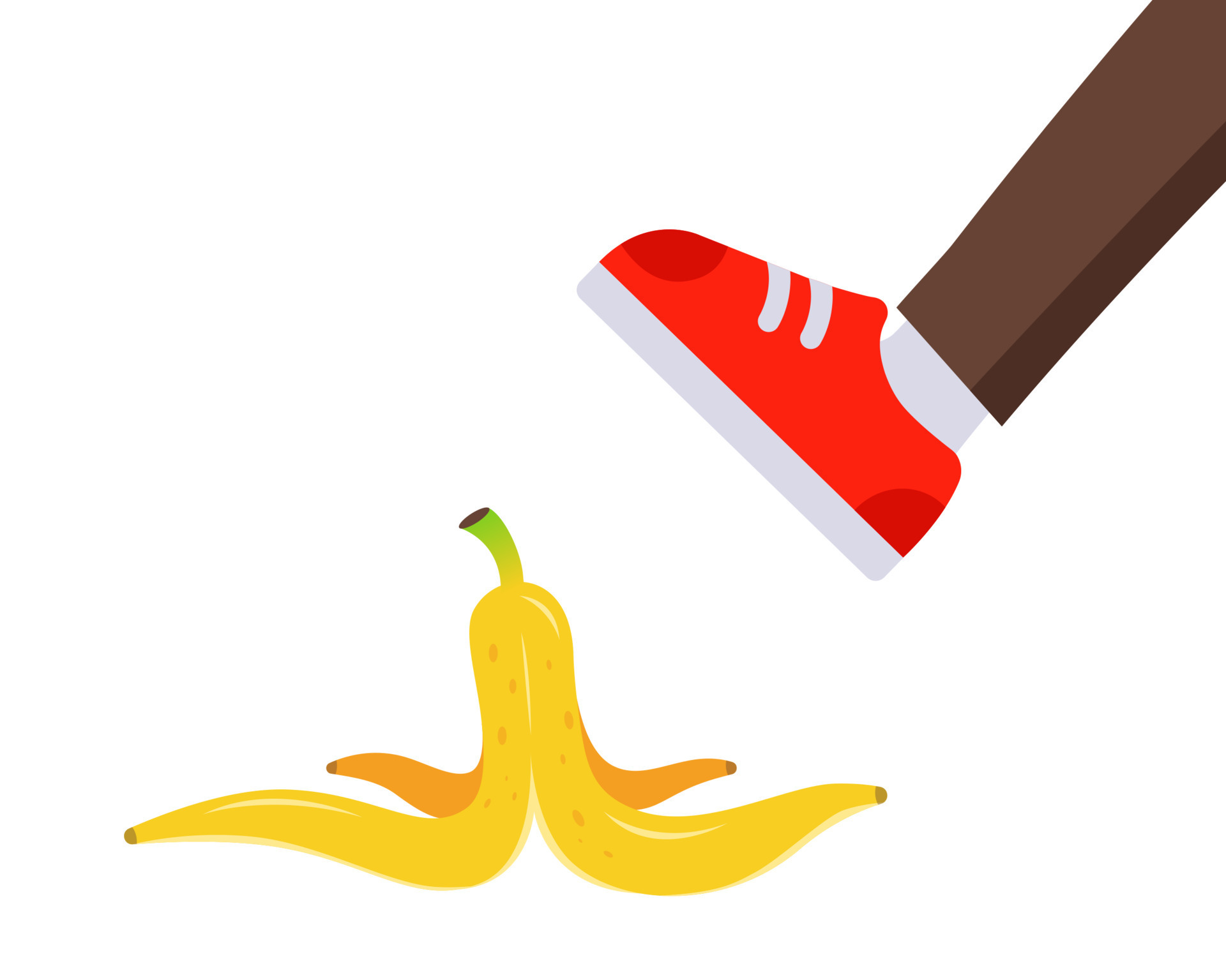 foot steps on a banana peel. slip on a banana. flat vector illustration
