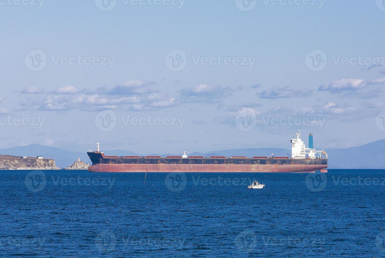 Empty container freighter ship waiting photo