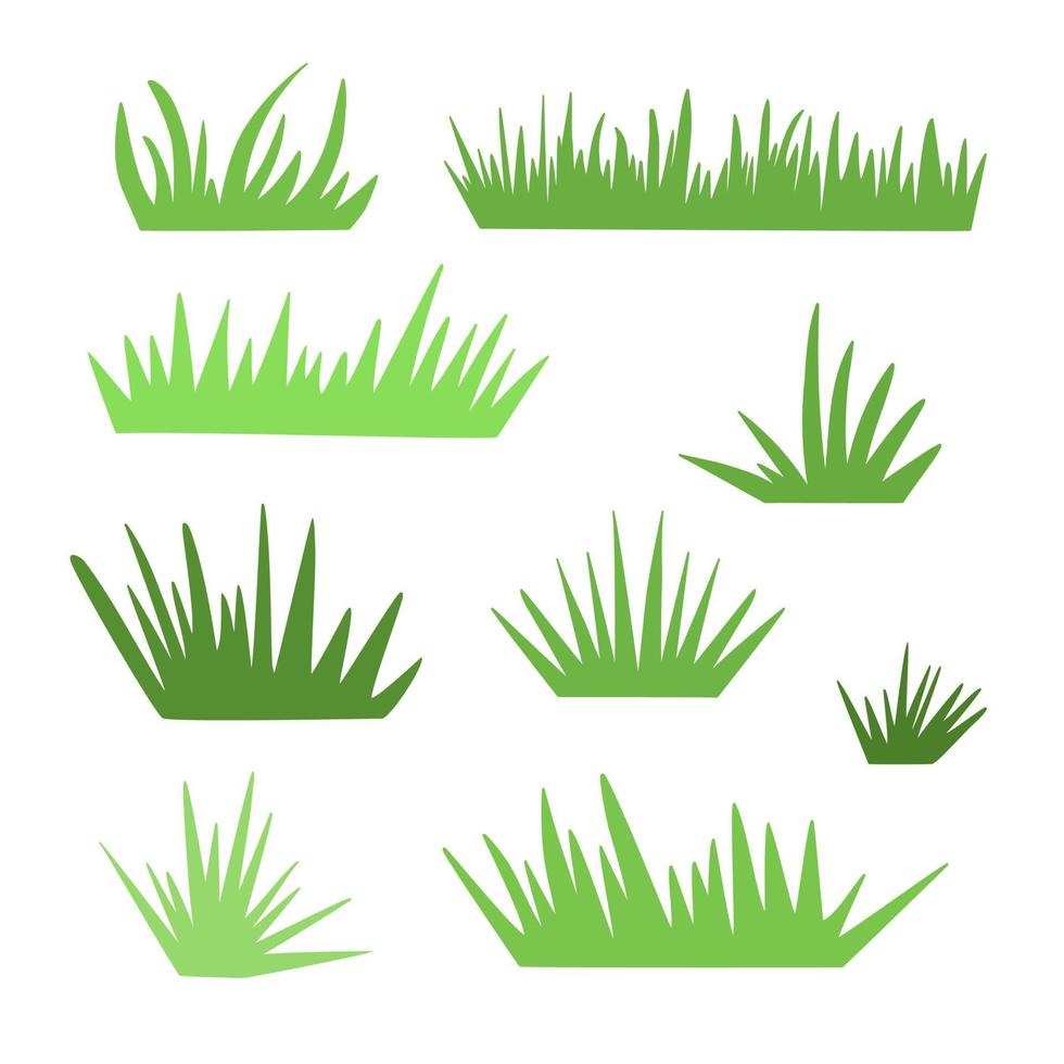 hierba verde, simple ilustración vectorial de diseño plano dibujada a mano para hacer bordes, pancartas, concepto ecológico a base de hierbas, vegetación, contenido de follaje, decoración primaveral vector