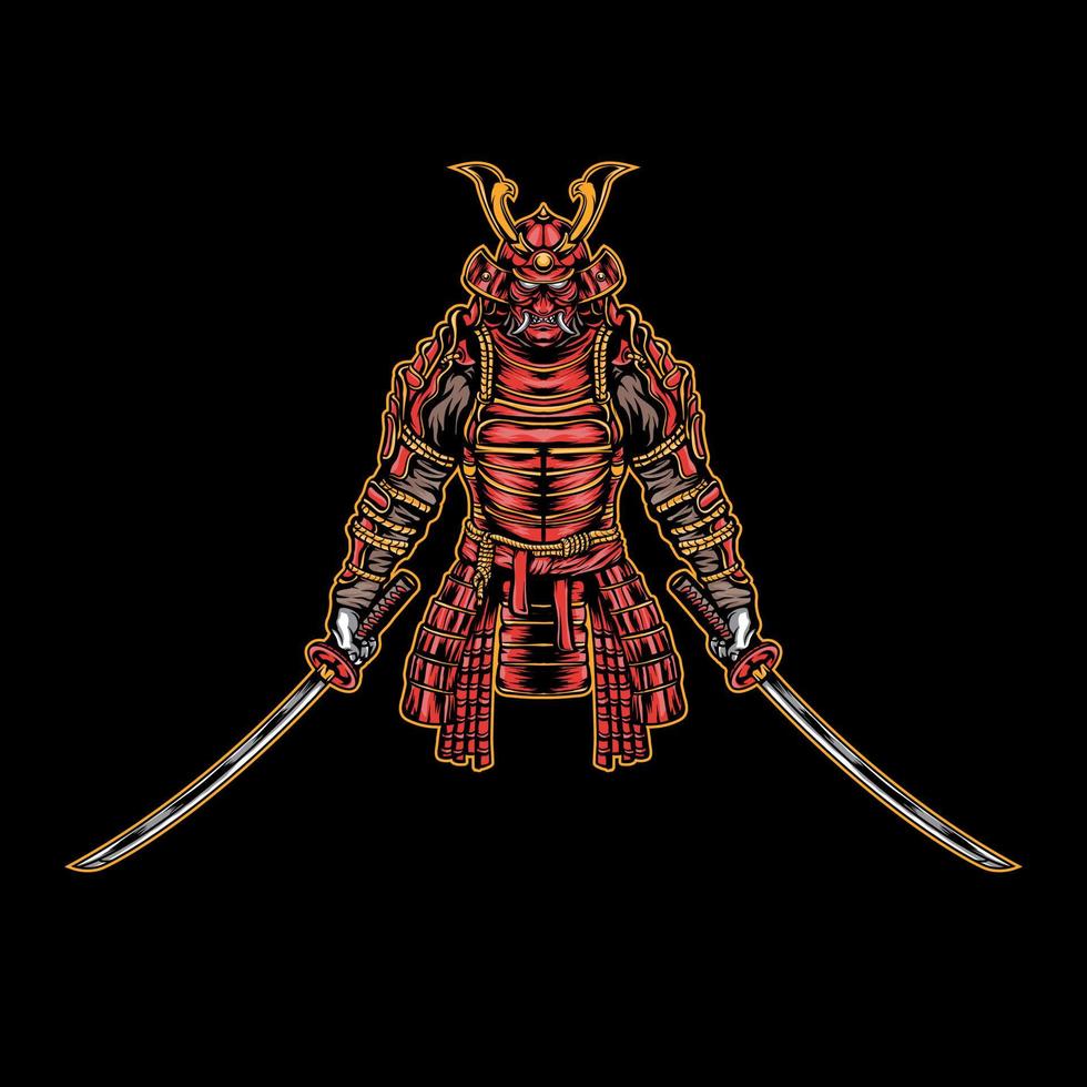 impresión de ilustración de vector de guerrero samurai japonés