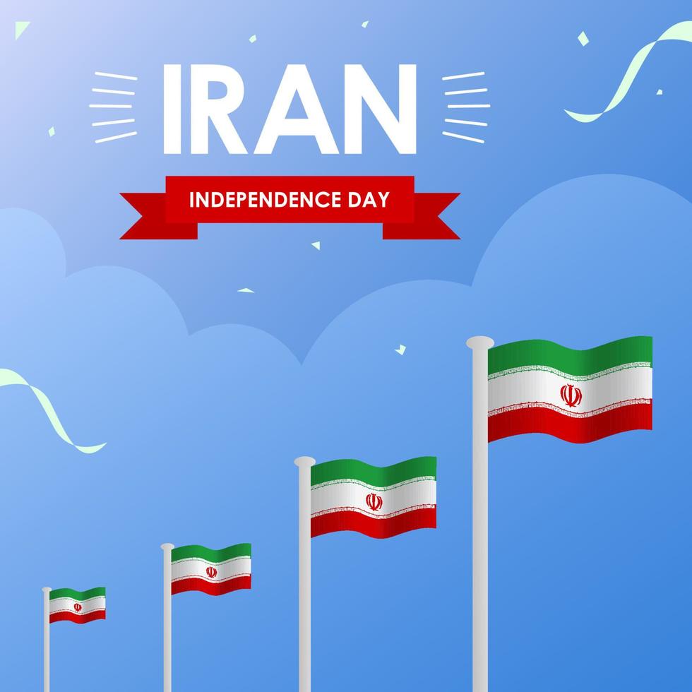 Vector illustration of Iran's independence day with green-white-red and gray color combination and blue sky background