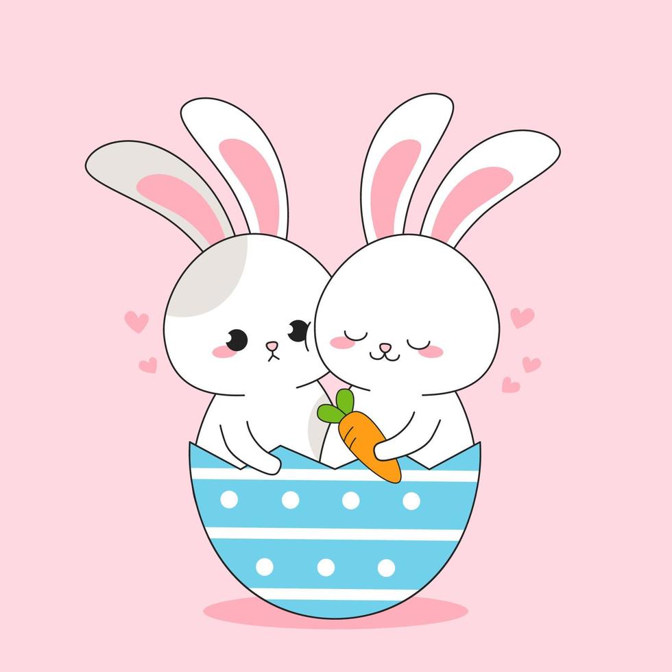 un par de lindos conejos felices dentro del vector del huevo de pascua
