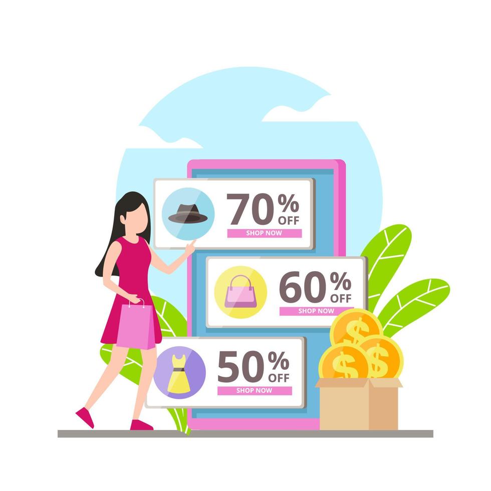 A girl do online shopping with smartphone vector