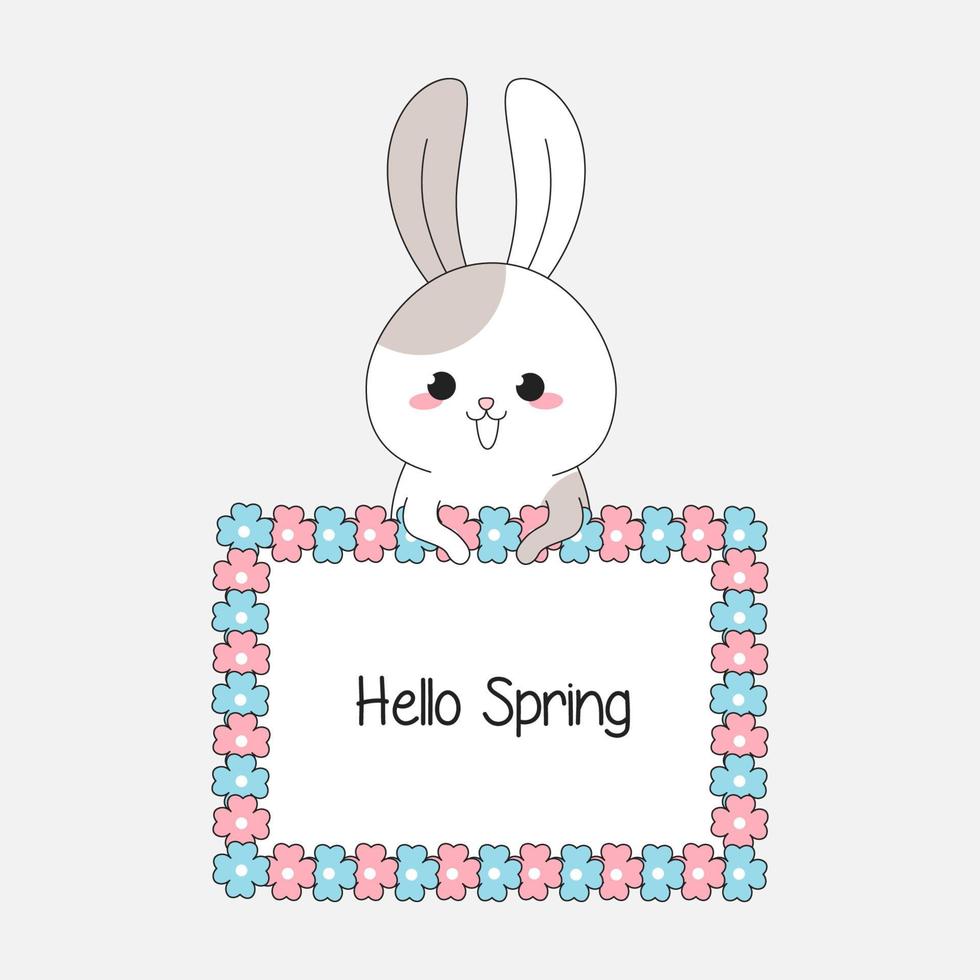 greeting card with floral frame and a cute rabbit vector