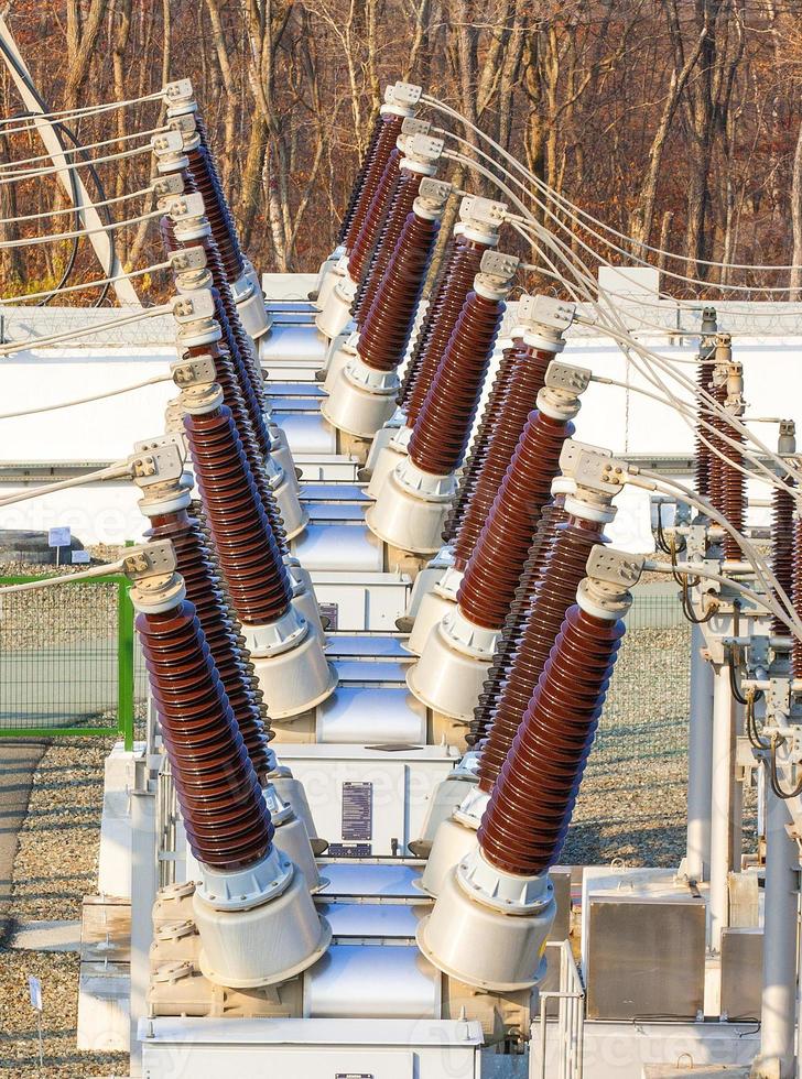 The high voltage power transformer substation. photo