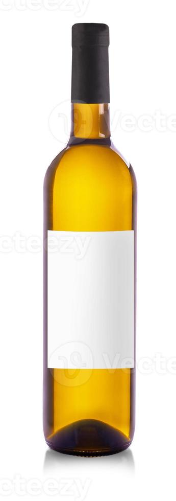 The white wine bottle with label isolated over white background photo