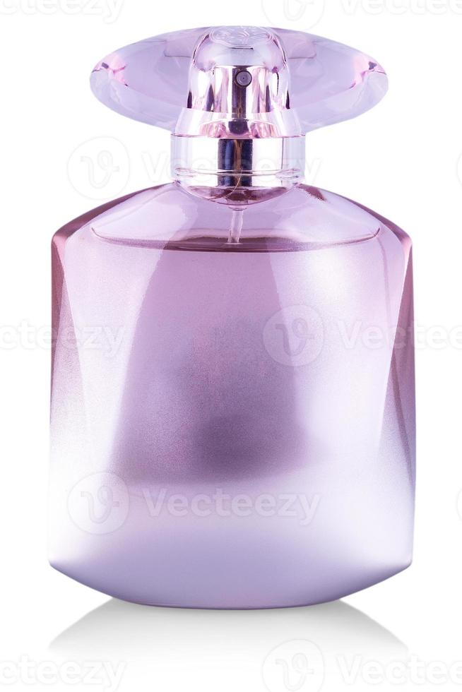 la botella de vidrio de perfume de mujer sobre fondo blanco foto