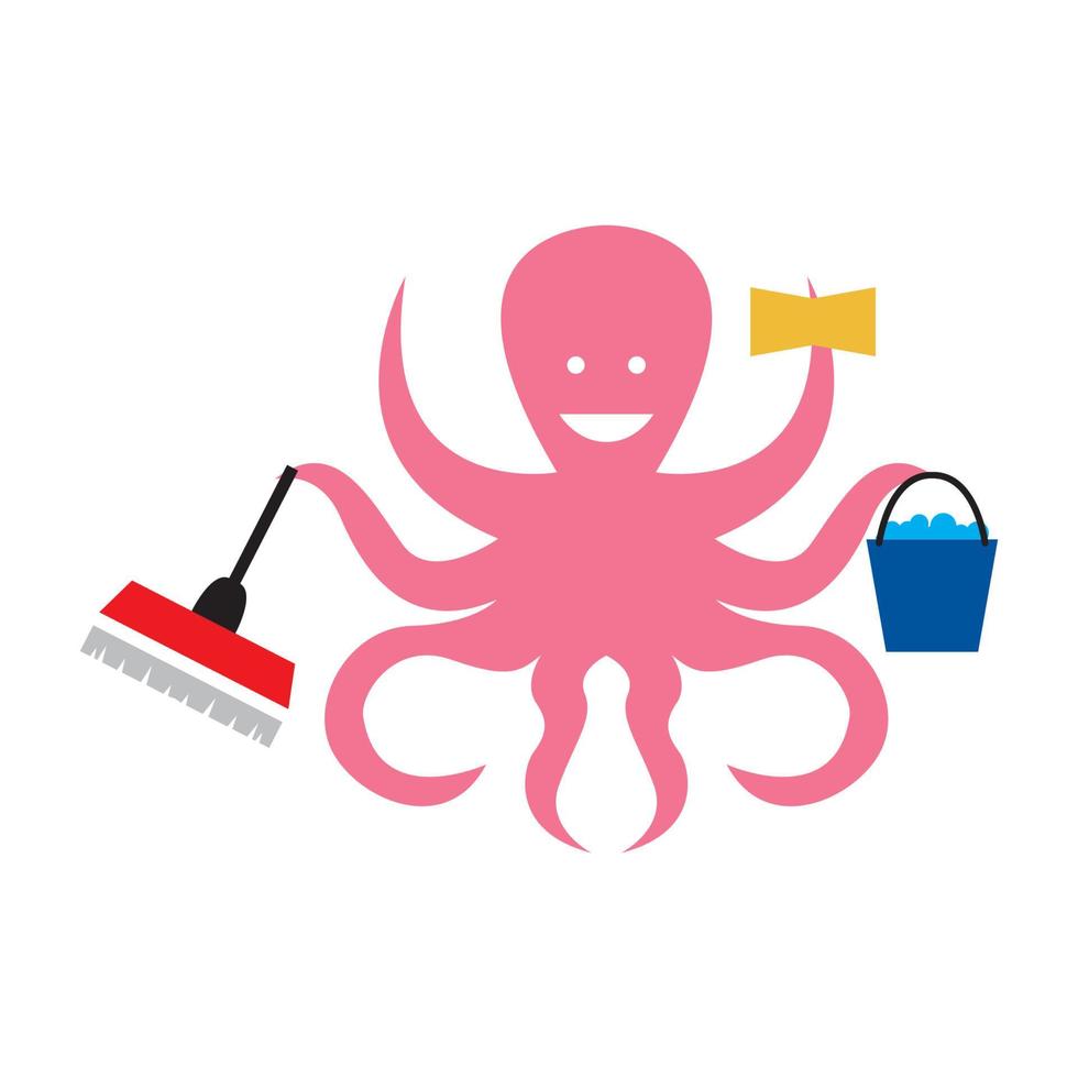 cartoon octopus cleaning  service illustration vector