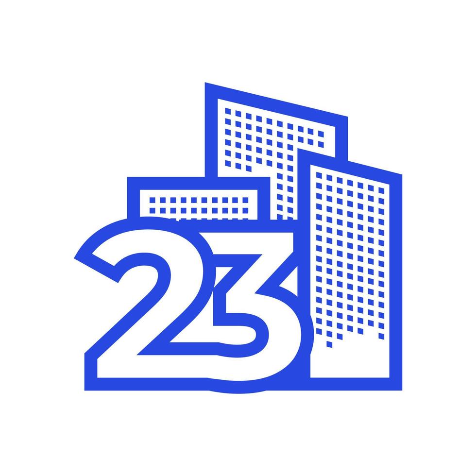 número 23 con diseño de logotipo de edificio símbolo gráfico vectorial icono ilustración idea creativa vector