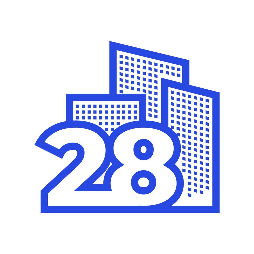 número 28 con diseño de logotipo de edificio símbolo gráfico vectorial icono ilustración idea creativa vector