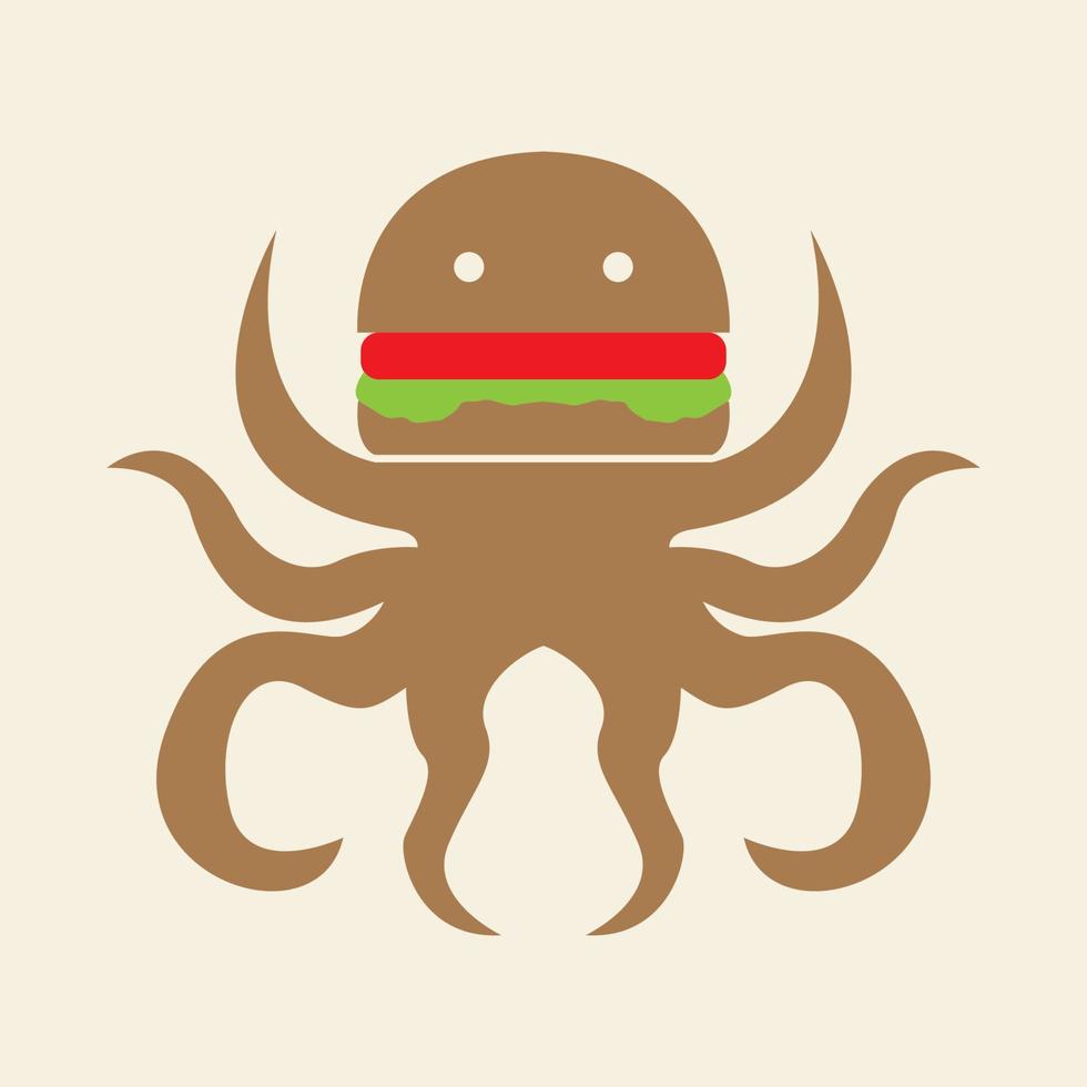 cartoon octopus burger logo vector icon symbol graphic design illustration
