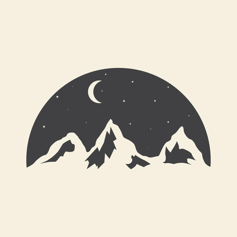 paisaje nocturno vista montaña con luna logo vector icono símbolo diseño gráfico ilustración