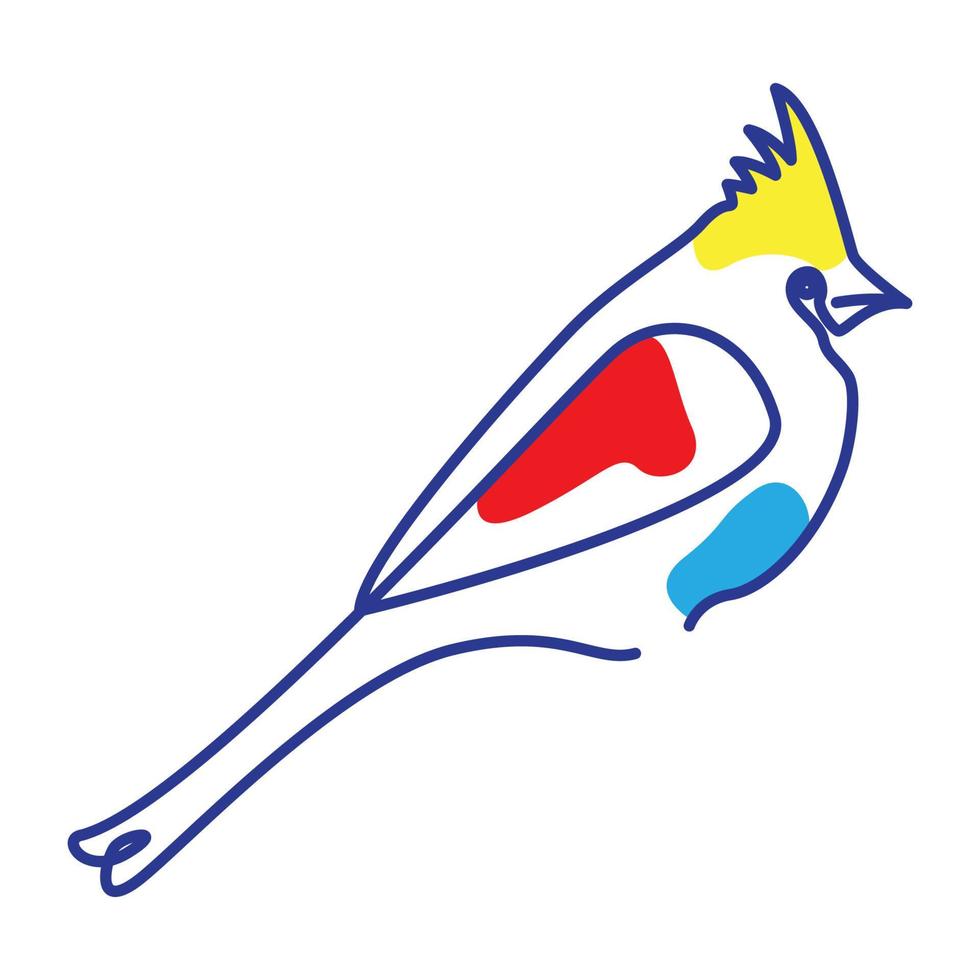 logotipo de pájaro cardenal colorido de líneas continuas vector