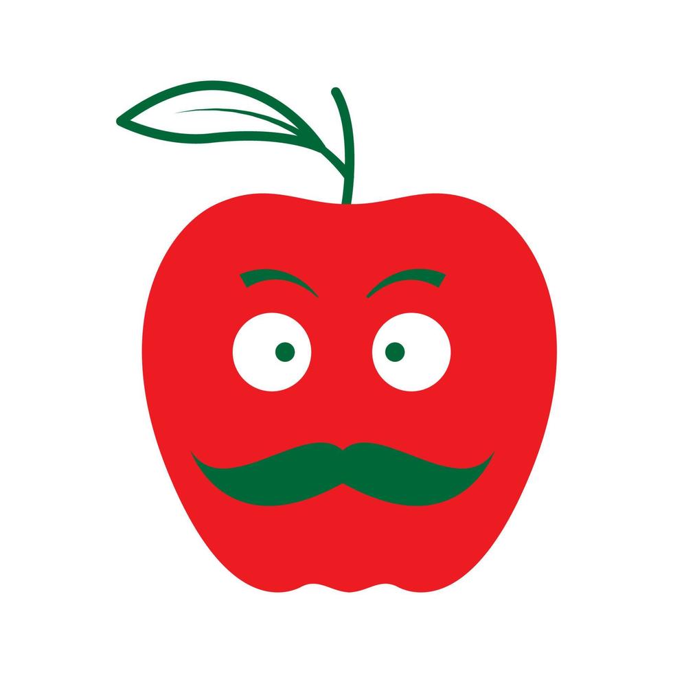 cartoon apple with mustache logo symbol vector icon illustration graphic design