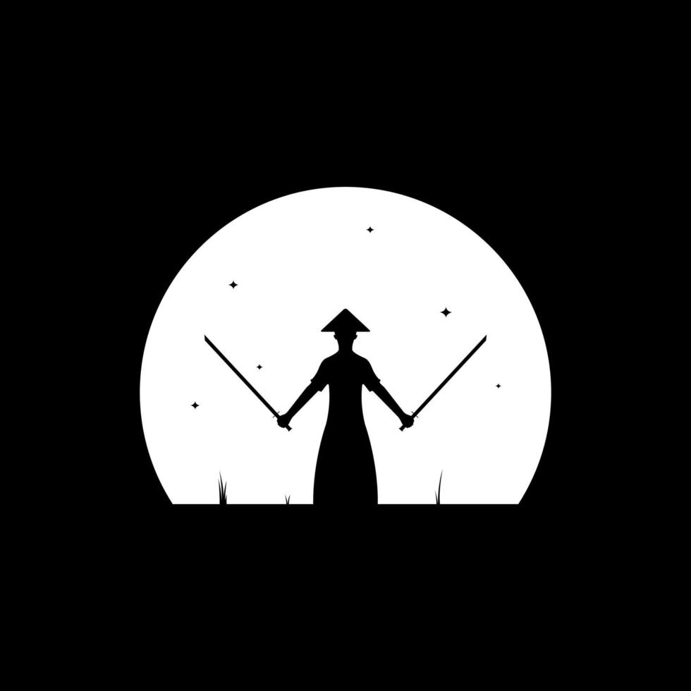 samurai training night with moon logo design vector graphic symbol icon illustration creative idea