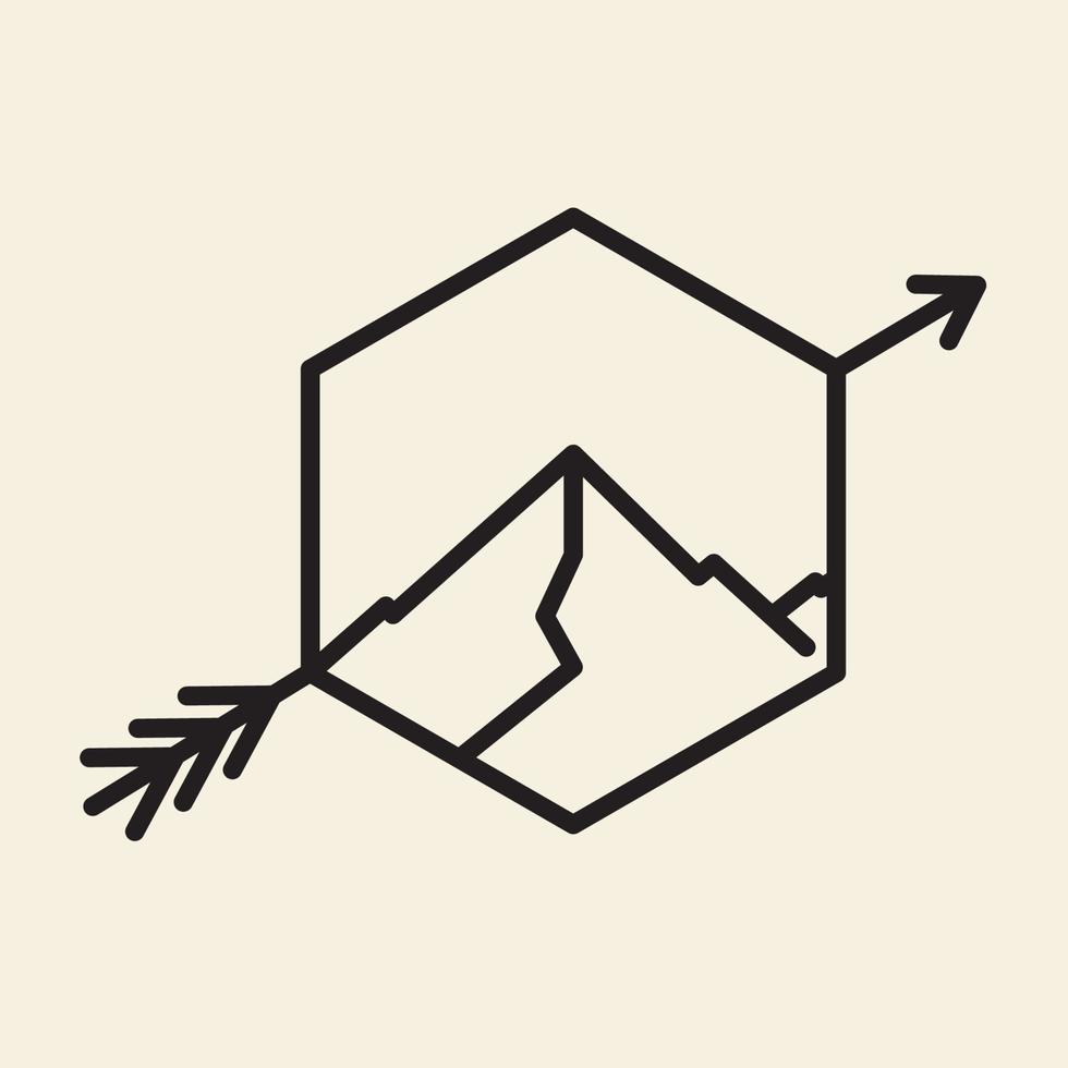 hexagonal lines with mountain and arrows logo design vector icon symbol graphic illustration