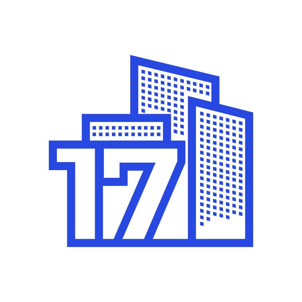 número 17 con diseño de logotipo inmobiliario vector gráfico símbolo icono ilustración idea creativa