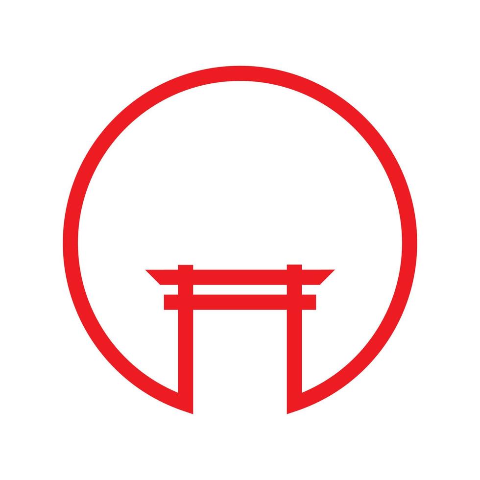 circle red line japan torii logo design, vector graphic symbol icon illustration creative idea