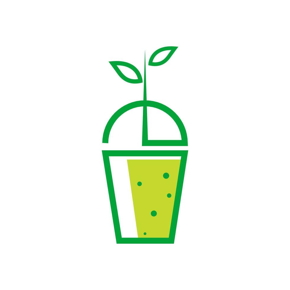fresh drink green with plastic glass logo design, vector graphic symbol icon illustration creative idea