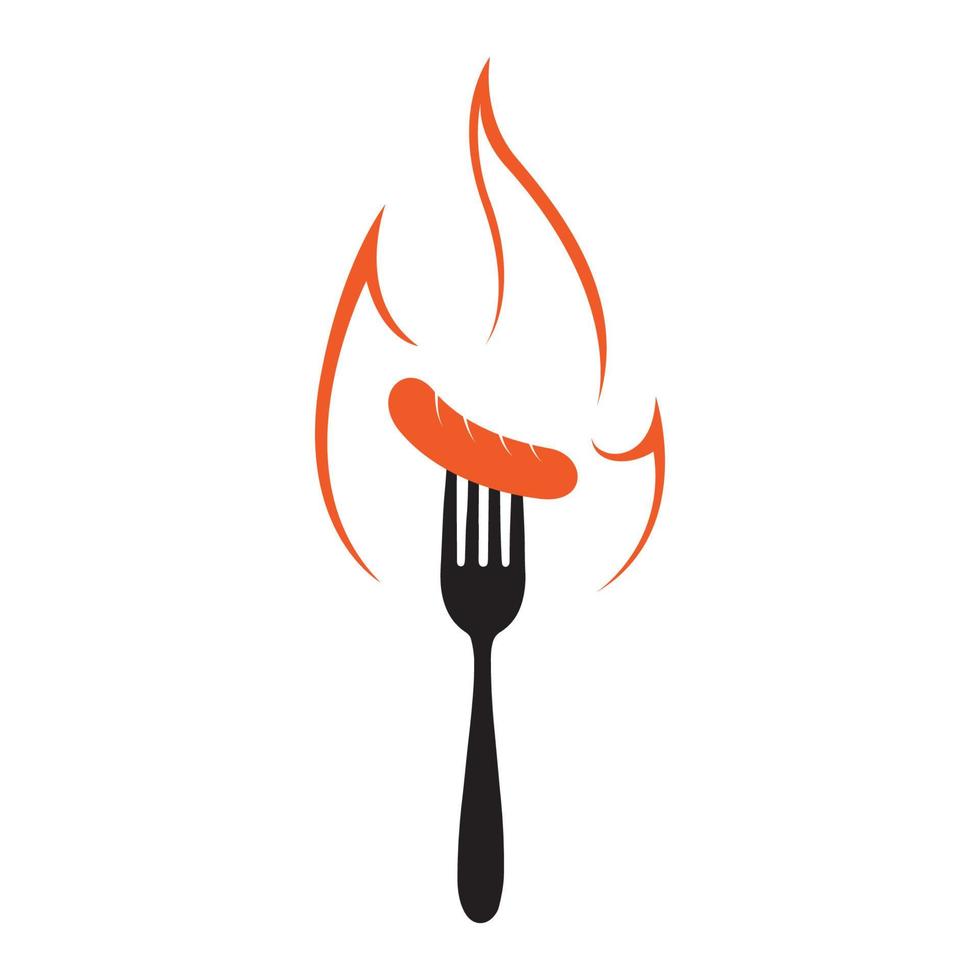 salchicha con tenedor y fuego diseño de logotipo vector icono símbolo ilustración gráfica