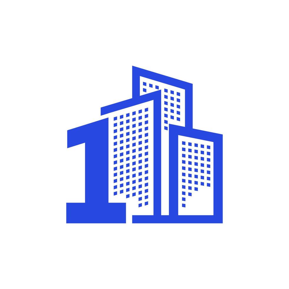 number 1 one with building property real estate logo design vector graphic symbol icon illustration creative idea