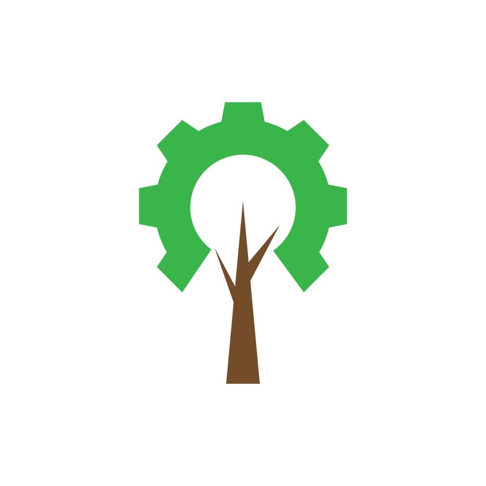 tree with leaf gear logo design, vector graphic symbol icon illustration creative idea