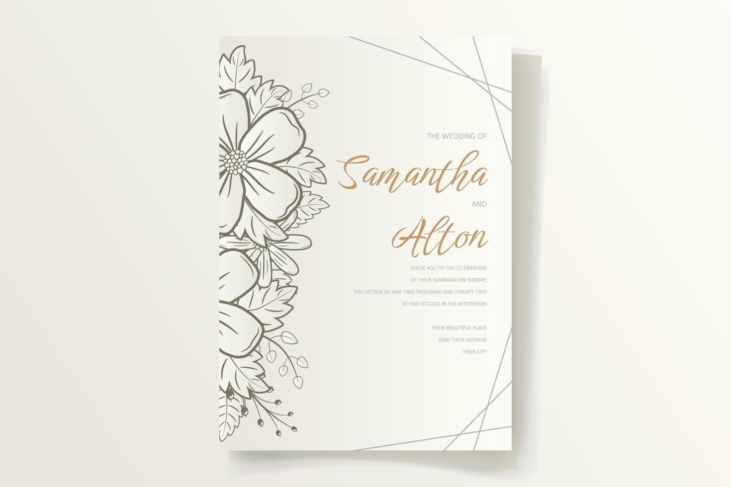 Wedding invitation with floral outline vector