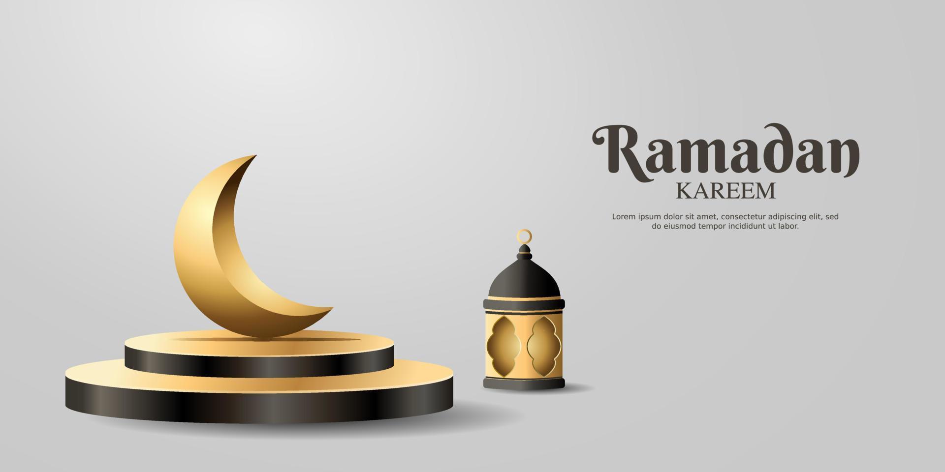 Realistic ramadan kareem banner podium product display vector