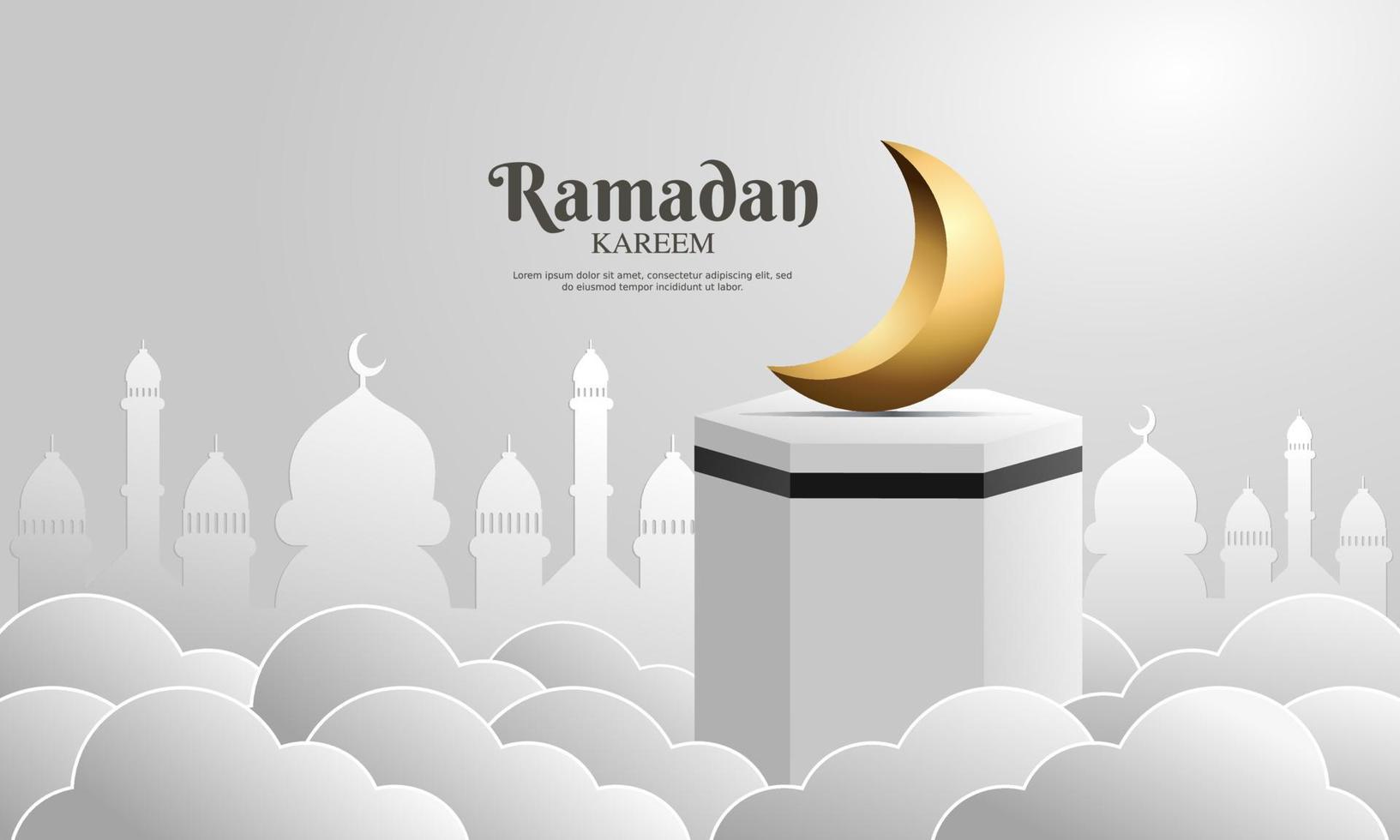 Realistic ramadan kareem banner podium product display vector