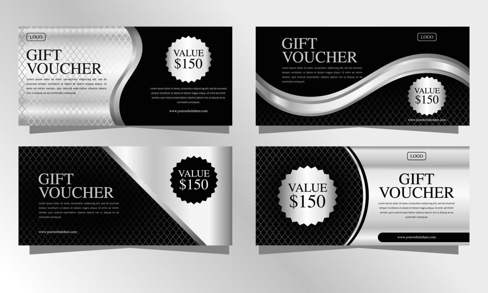 Silver luxury gift voucher template set vector