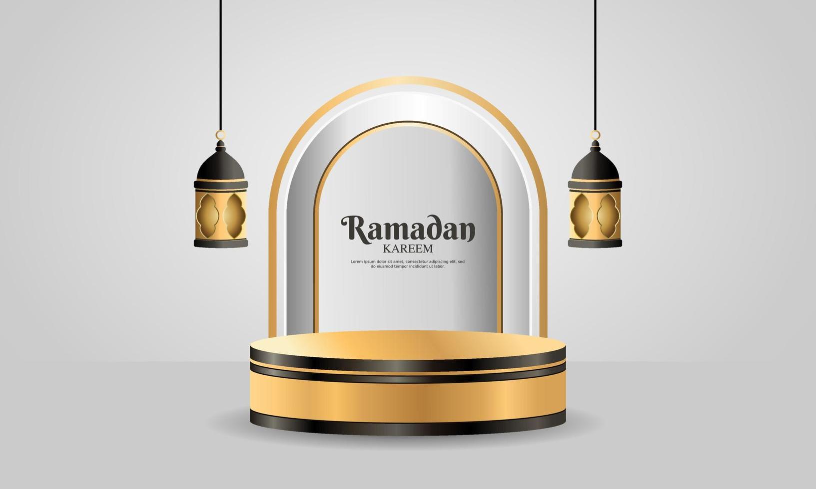 Realistic ramadan kareem banner podium product display vector