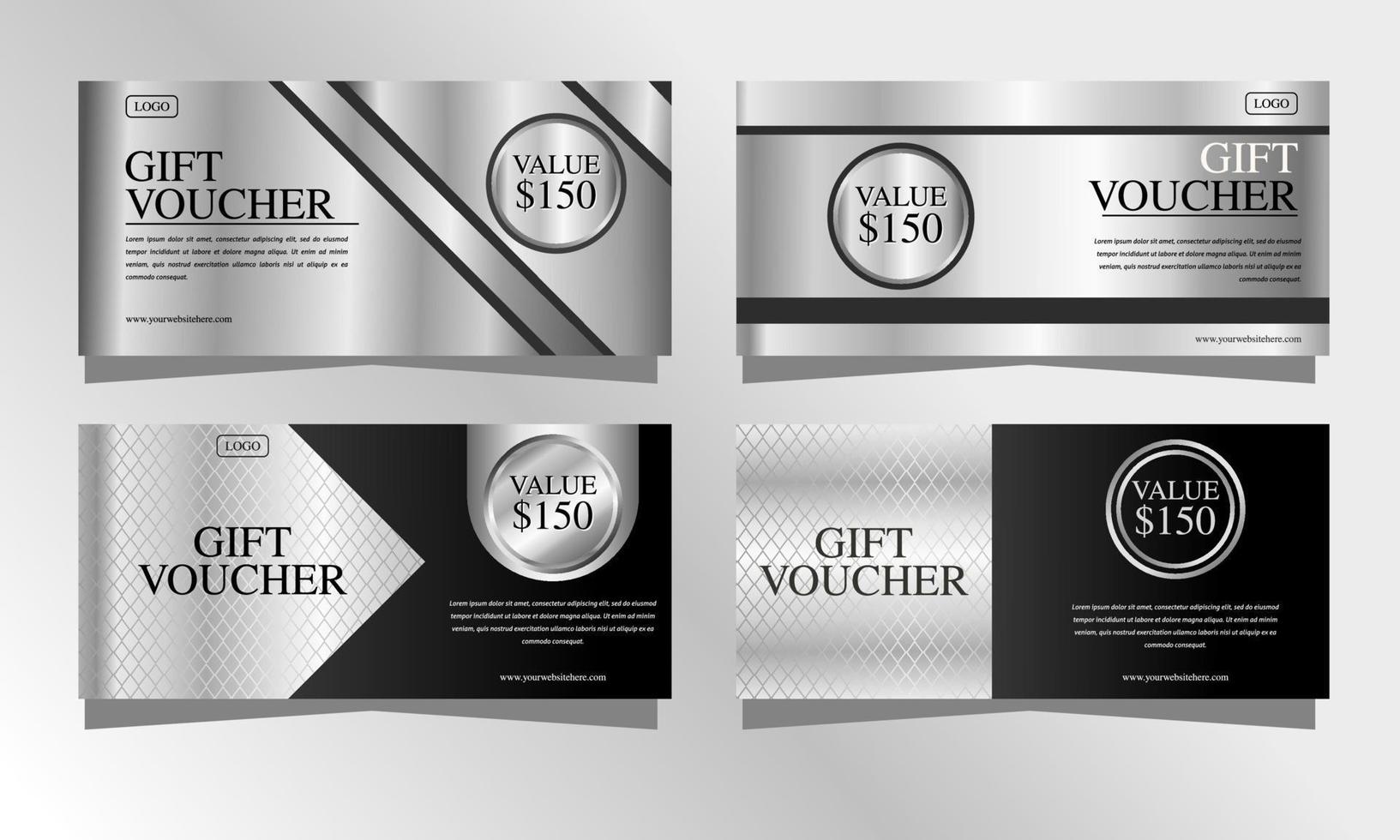 Silver luxury gift voucher template set vector