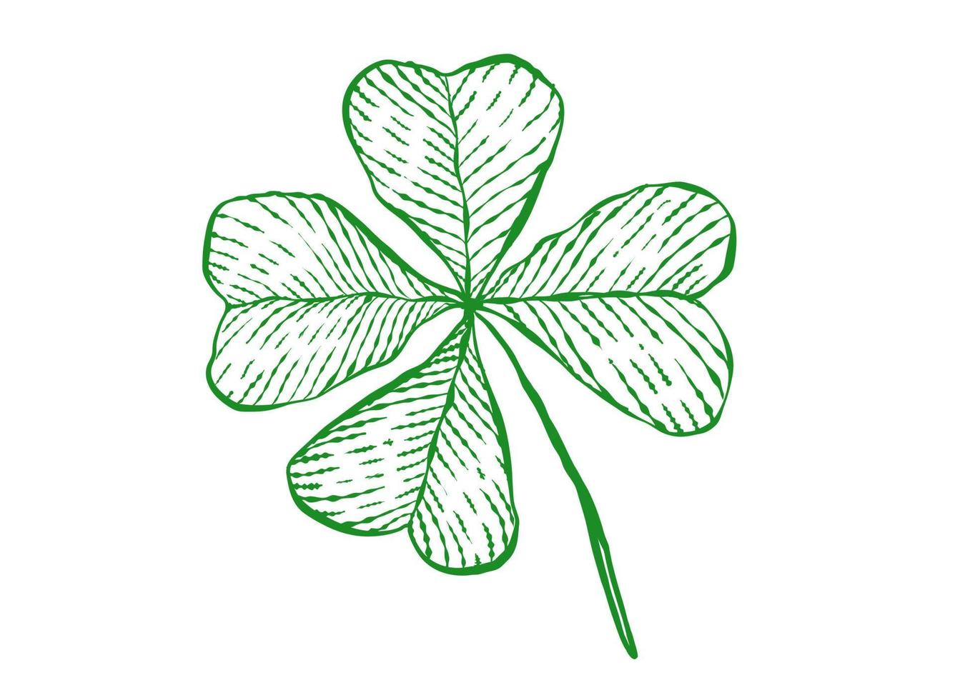 Vintage green lucky clover with four leaf in hand drawing style for Patrick's day. vector