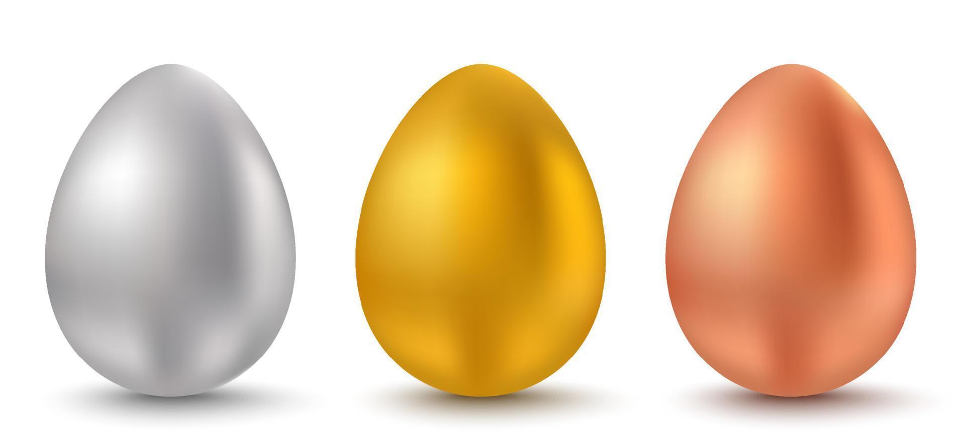 huevos blancos, dorados y de chocolate para pascua. vector