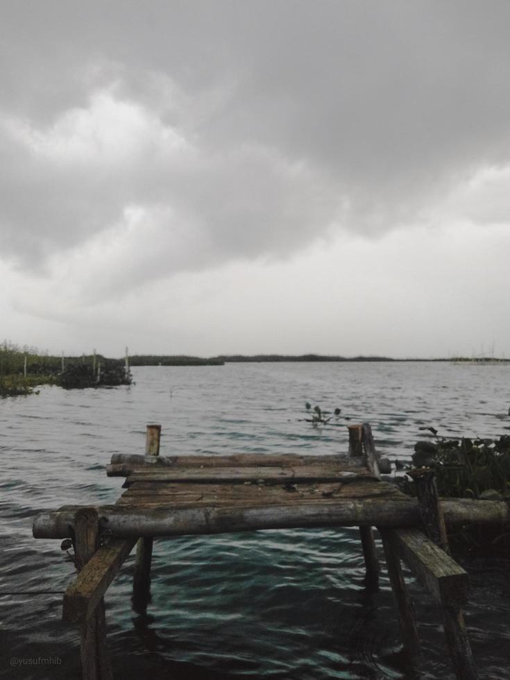 footings made of wood are usually used by fishermen in Lake Limboto, Gorontalo for their fishing grounds photo