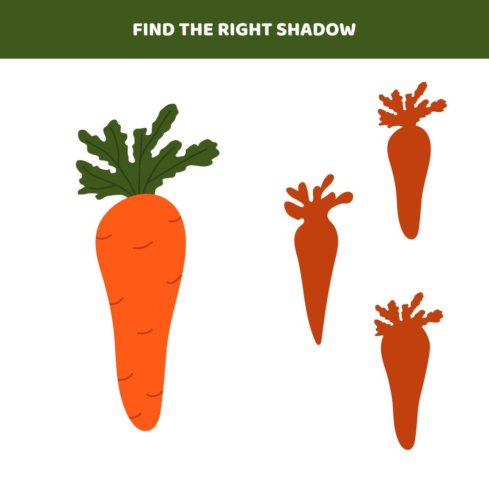 Find the right shadow for cartoon carrot. vector