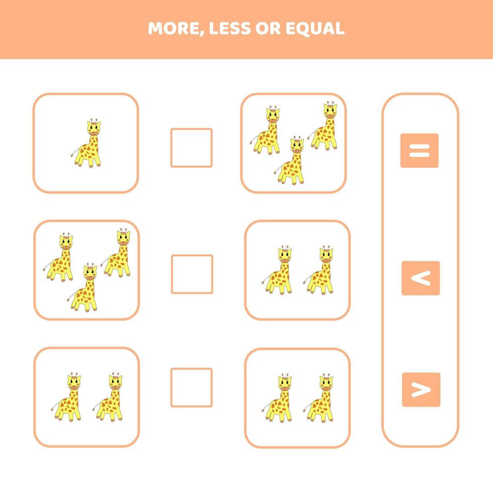 More.Less.Equal.Educational game for kids. vector