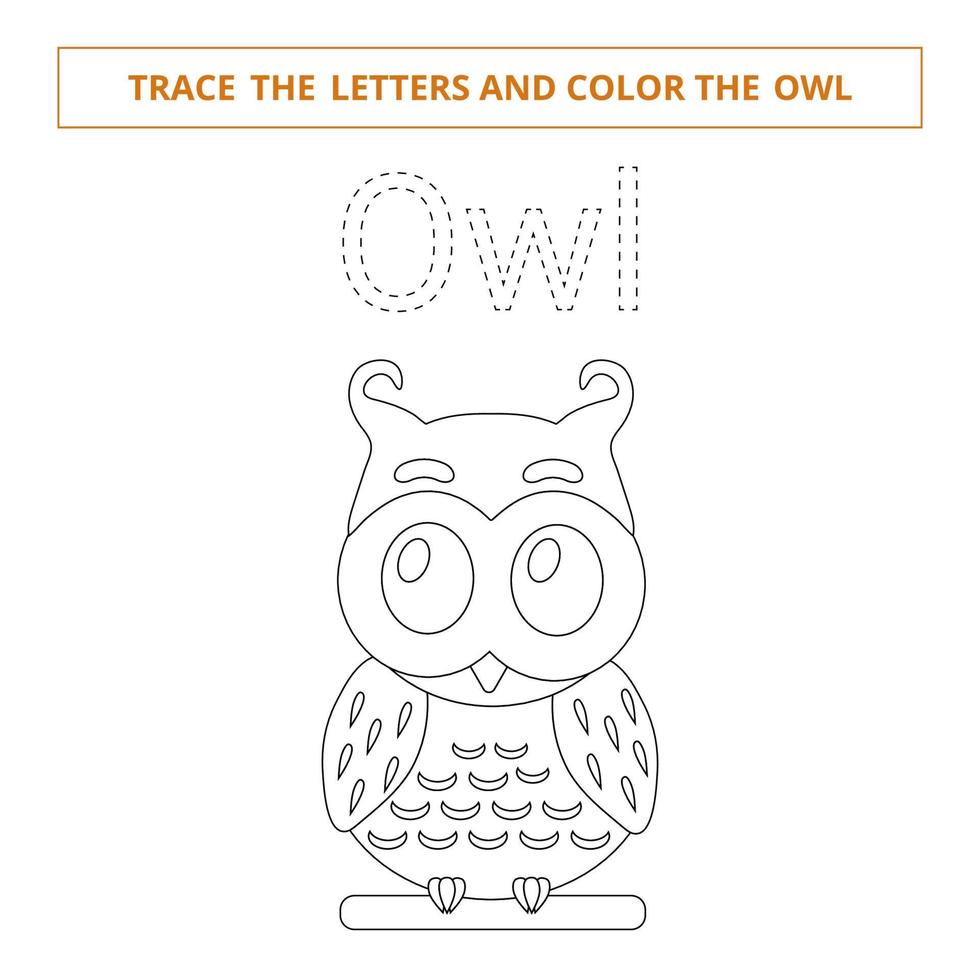 Trace the letters and color the owl.Game for kids. vector