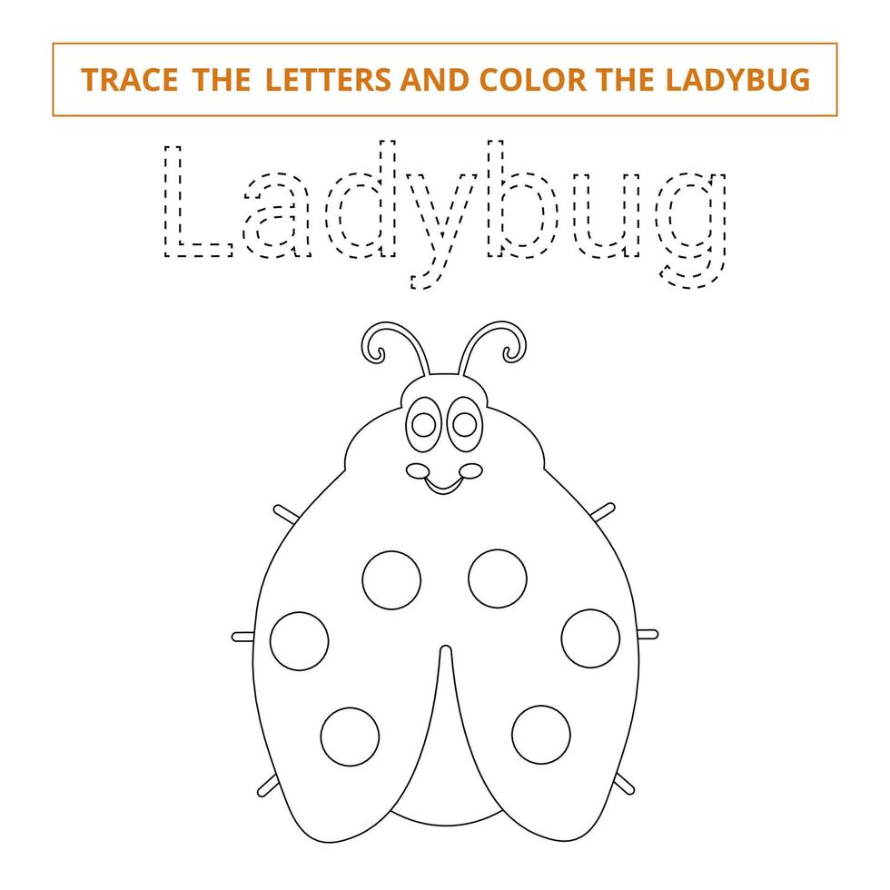 Trace the letters and color the ladybug.Game for kids. vector